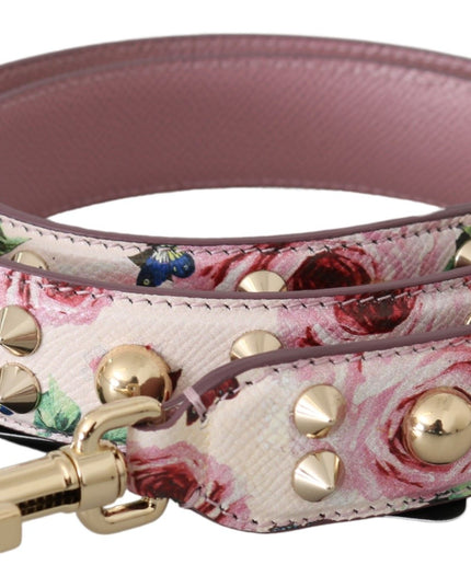 Dolce & Gabbana Pink Floral Leather Stud Accessory Shoulder Strap