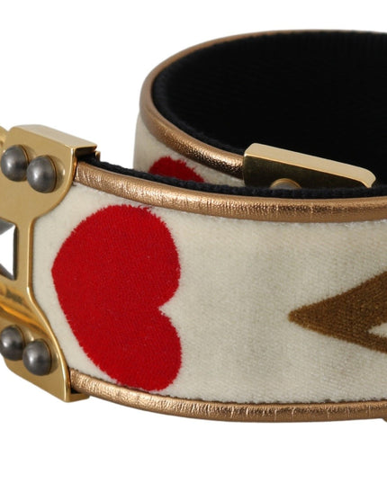 Dolce & Gabbana Gold White Textile Leather AMORE Shoulder Strap