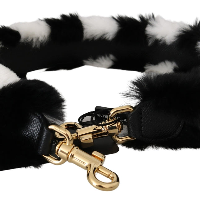Dolce & Gabbana Black White Lapin Fur Accessory Shoulder Strap