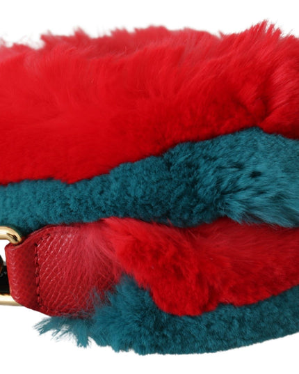 Dolce & Gabbana Red Blue Rabbit Fur Leather Shoulder Strap