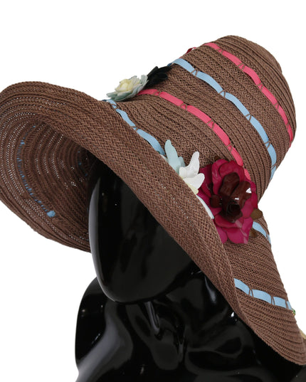 Dolce & Gabbana Brown Floral Wide Brim Straw Floppy Cap Hat