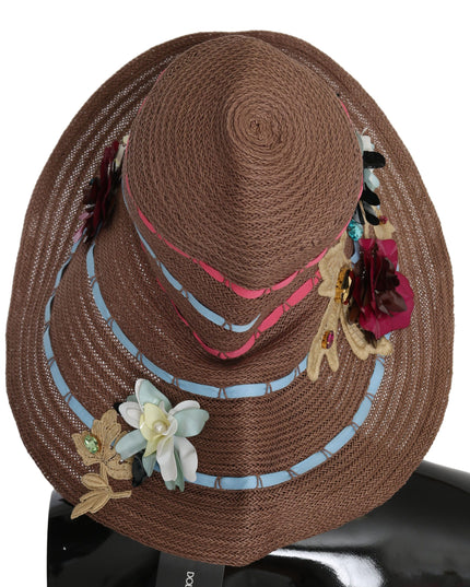 Dolce & Gabbana Brown Floral Wide Brim Straw Floppy Cap Hat