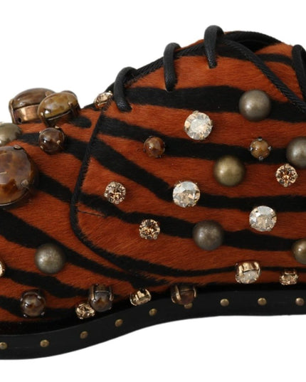 Dolce & Gabbana Orange Pony Hair Crystal Dress Broque Shoes