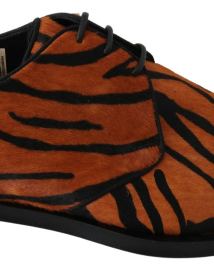 Dolce & Gabbana Orange Pony Hair Formal Dress Broque Shoes