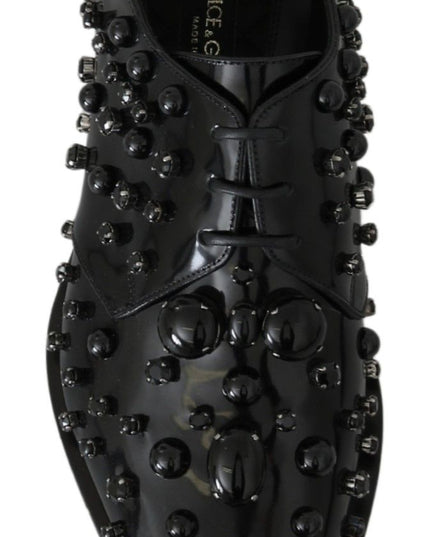 Dolce & Gabbana Black Leather Crystals Dress Broque Shoes