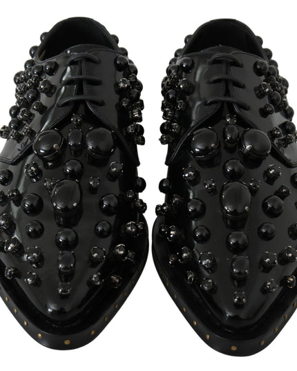 Dolce & Gabbana Black Leather Crystals Dress Broque Shoes