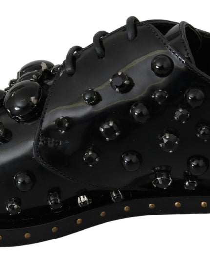 Dolce & Gabbana Black Leather Crystals Dress Broque Shoes