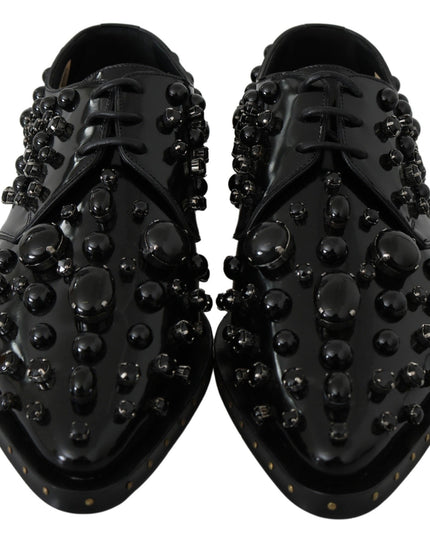 Dolce & Gabbana Black Leather Crystals Dress Broque Shoes