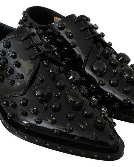 Dolce & Gabbana Black Leather Crystals Dress Broque Shoes