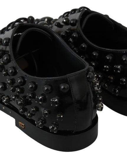 Dolce & Gabbana Black Leather Crystals Dress Broque Shoes