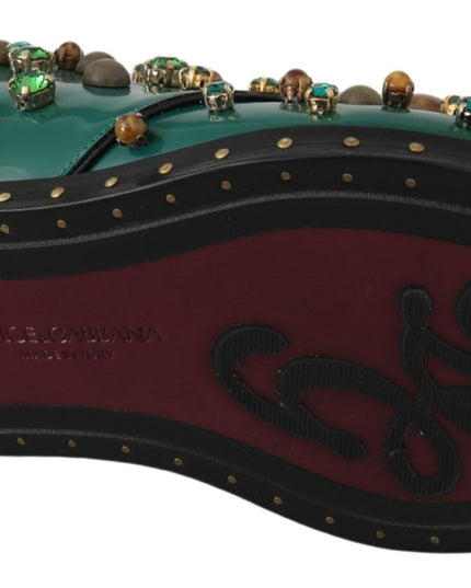 Dolce & Gabbana Green Leather Crystal Dress Broque Shoes