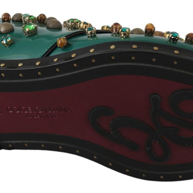 Dolce & Gabbana Green Leather Crystal Dress Broque Shoes