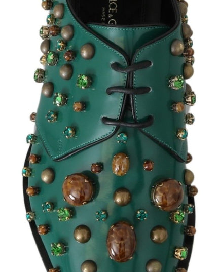 Dolce & Gabbana Green Leather Crystal Dress Broque Shoes