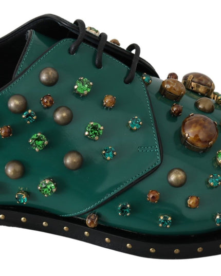 Dolce & Gabbana Green Leather Crystal Dress Broque Shoes