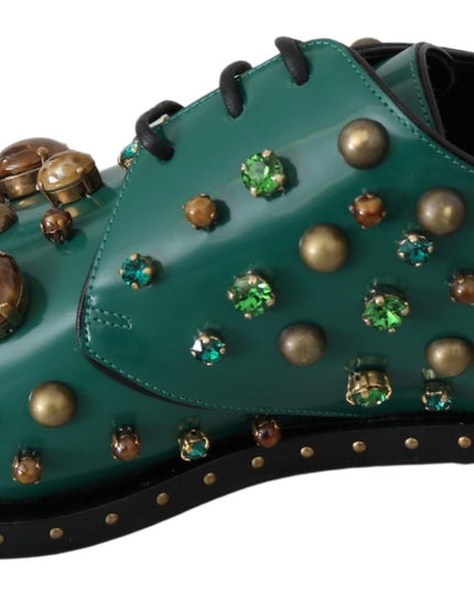 Dolce & Gabbana Green Leather Crystal Dress Broque Shoes