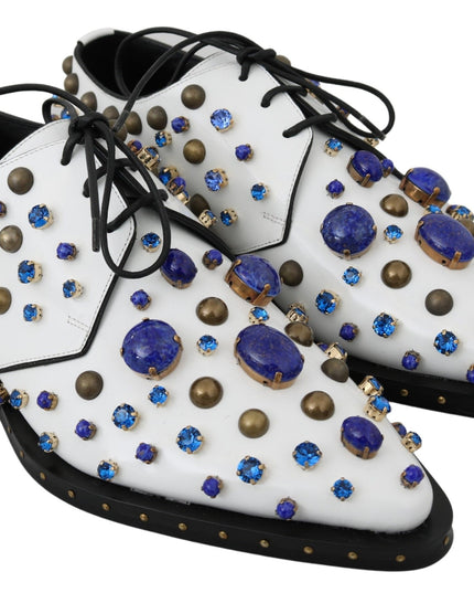 Dolce & Gabbana White Leather Crystals Dress Broque Shoes