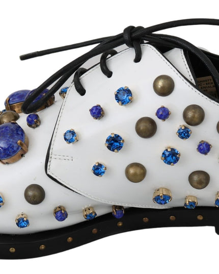Dolce & Gabbana White Leather Crystals Dress Broque Shoes