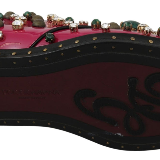 Dolce & Gabbana Pink Leather Crystals Dress Broque Shoes