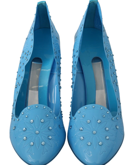Dolce & Gabbana Blue Crystal Floral CINDERELLA Heels Shoes