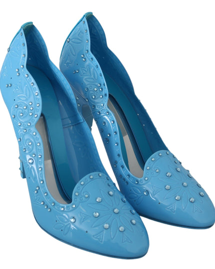 Dolce & Gabbana Blue Crystal Floral CINDERELLA Heels Shoes