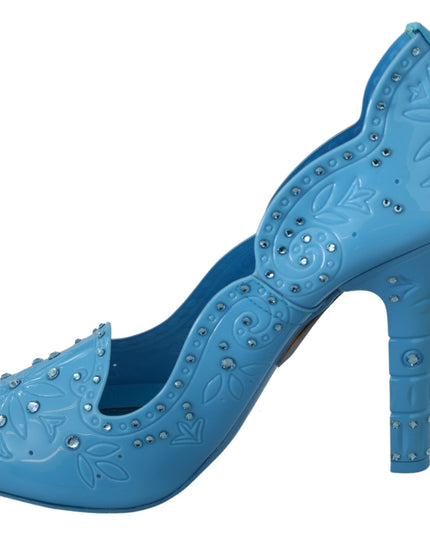 Dolce & Gabbana Blue Crystal Floral CINDERELLA Heels Shoes