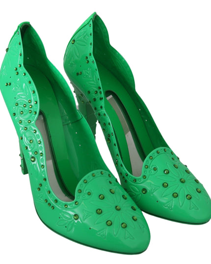 Dolce & Gabbana Green Crystal Floral Heels CINDERELLA Shoes
