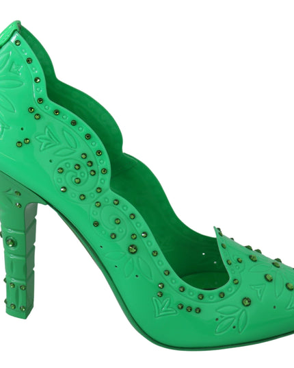 Dolce & Gabbana Green Crystal Floral Heels CINDERELLA Shoes