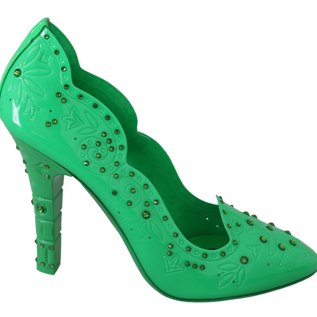 Dolce & Gabbana Green Crystal Floral Heels CINDERELLA Shoes