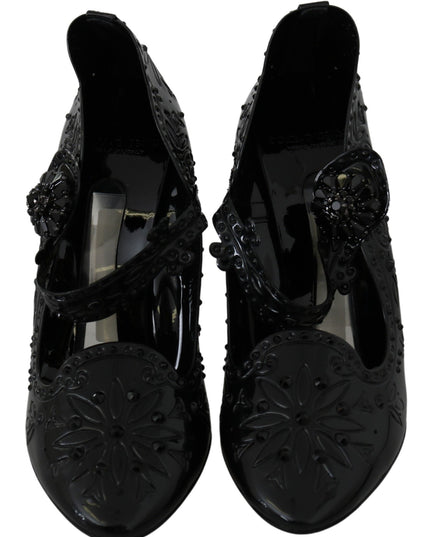 Dolce & Gabbana Black Floral Crystal CINDERELLA Heels Shoes