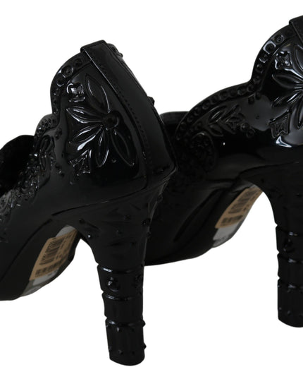 Dolce & Gabbana Black Floral Crystal CINDERELLA Heels Shoes