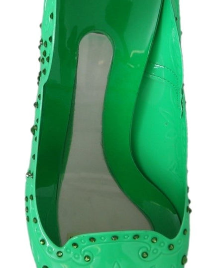 Dolce & Gabbana Green Crystal Floral CINDERELLA Heels Shoes