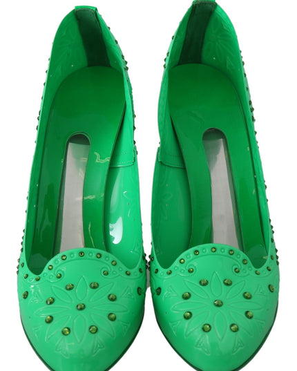 Dolce & Gabbana Green Crystal Floral CINDERELLA Heels Shoes