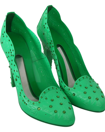 Dolce & Gabbana Green Crystal Floral CINDERELLA Heels Shoes