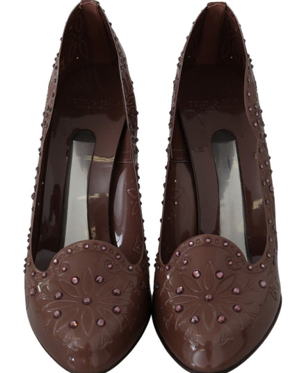 Dolce & Gabbana Brown Floral Crystal Heels CINDERELLA Shoes