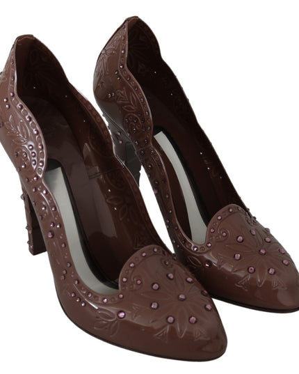 Dolce & Gabbana Brown Floral Crystal Heels CINDERELLA Shoes