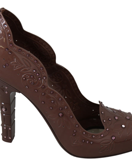 Dolce & Gabbana Brown Floral Crystal Heels CINDERELLA Shoes