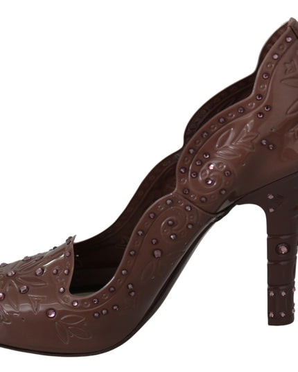 Dolce & Gabbana Brown Floral Crystal Heels CINDERELLA Shoes