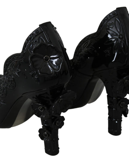 Dolce & Gabbana Black Floral Crystal CINDERELLA Heels Shoes