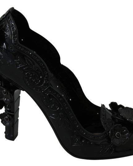 Dolce & Gabbana Black Floral Crystal CINDERELLA Heels Shoes