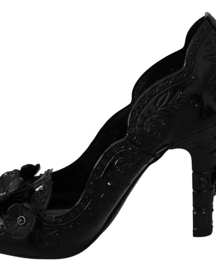 Dolce & Gabbana Black Floral Crystal CINDERELLA Heels Shoes