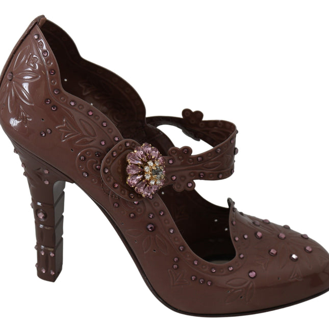 Dolce & Gabbana Brown Floral Crystal CINDERELLA Heels Shoes