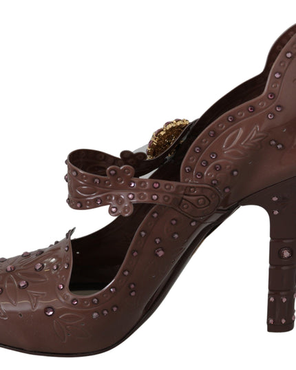 Dolce & Gabbana Brown Floral Crystal CINDERELLA Heels Shoes