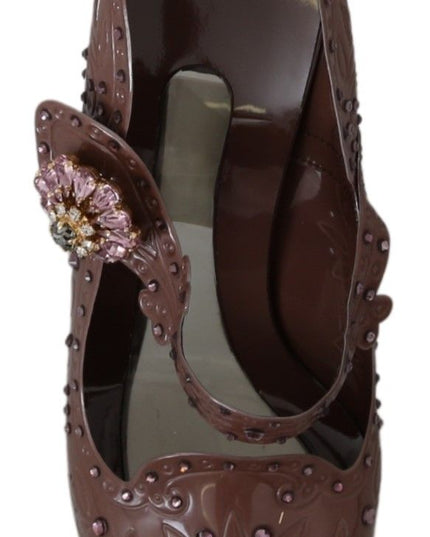 Dolce & Gabbana Brown Floral Crystal CINDERELLA Heels Shoes