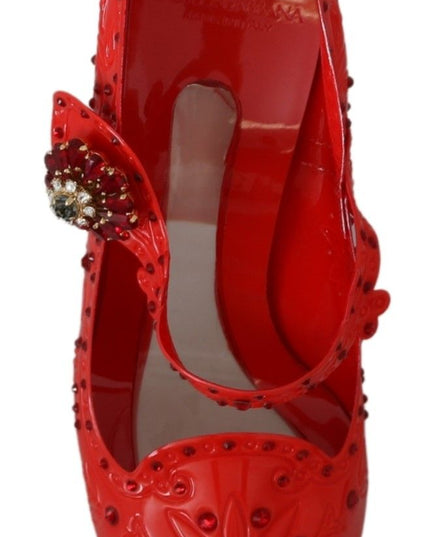 Dolce & Gabbana Red Floral Crystal CINDERELLA Heels Shoes
