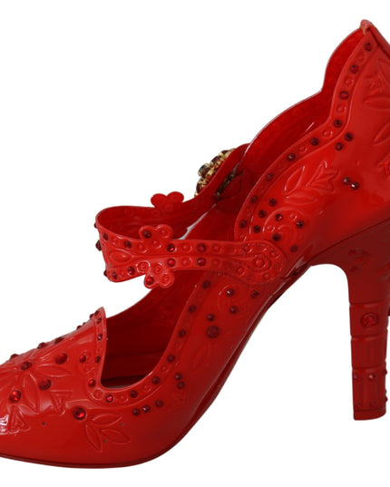 Dolce & Gabbana Red Floral Crystal CINDERELLA Heels Shoes