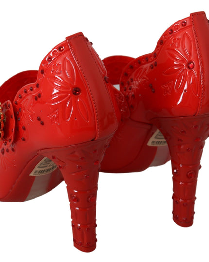 Dolce & Gabbana Red Floral Crystal CINDERELLA Heels Shoes