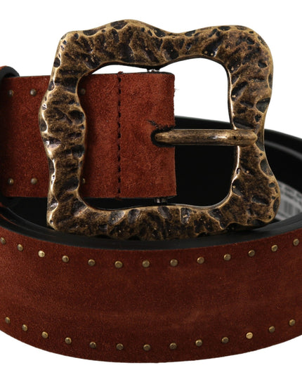 Dolce & Gabbana Brown Suede Leather Studded Baroque Belt