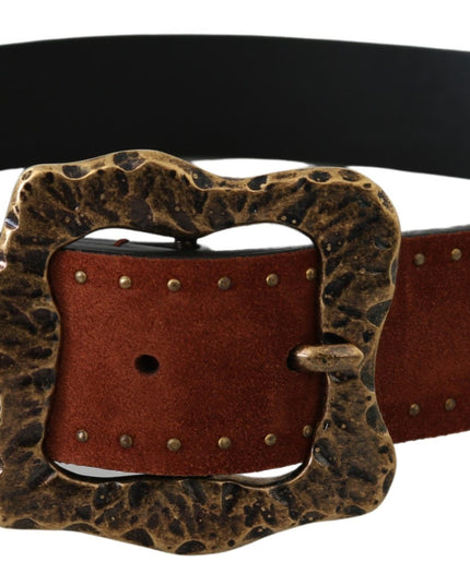Dolce & Gabbana Brown Suede Leather Studded Baroque Belt