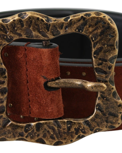 Dolce & Gabbana Brown Suede Leather Studded Baroque Belt
