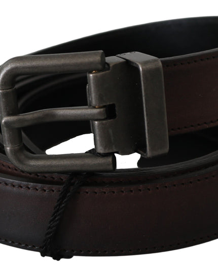 Dolce & Gabbana Solid Brown Leather Gray Buckle Belt